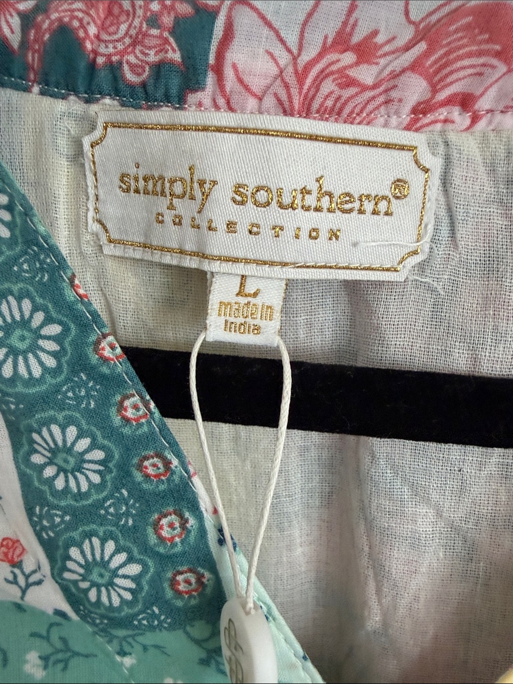 Simply Southern NWT Patchwork Floral Short Sleeve Dress — Pink, Green & Yellow - Picture 2 of 7